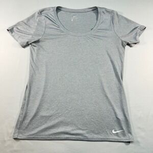 Nike Dri-FIT Womens Medium Gray Heathered Scoop Neck Short Sleeve Training Shirt